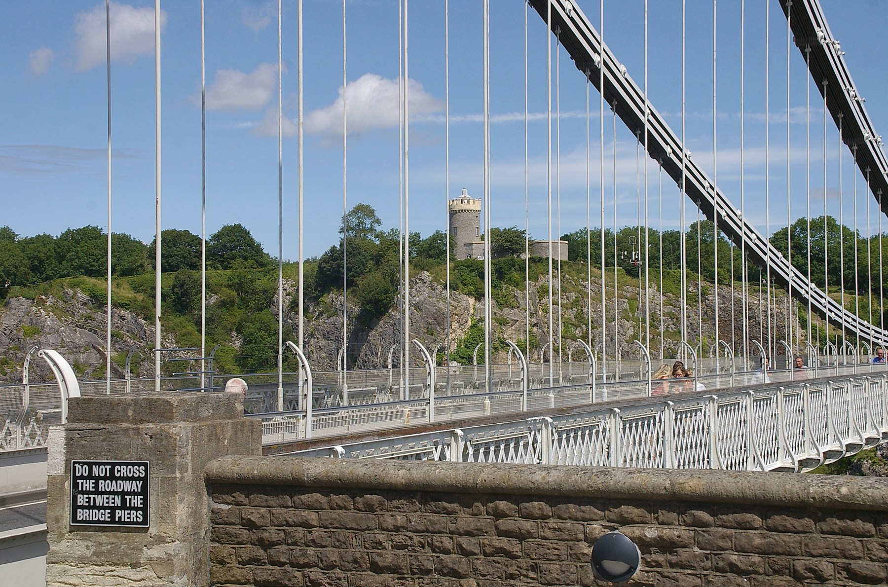 View along the deck of Clifton Suspension Bridge in Bristol