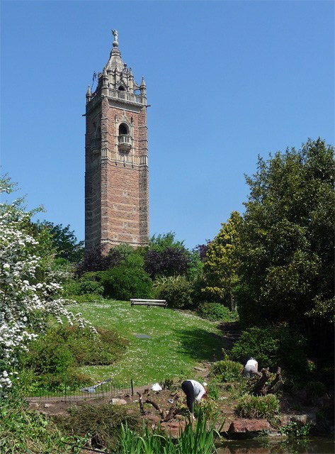 Cabot Tower rising above trees on Brandon Hill in Bristol